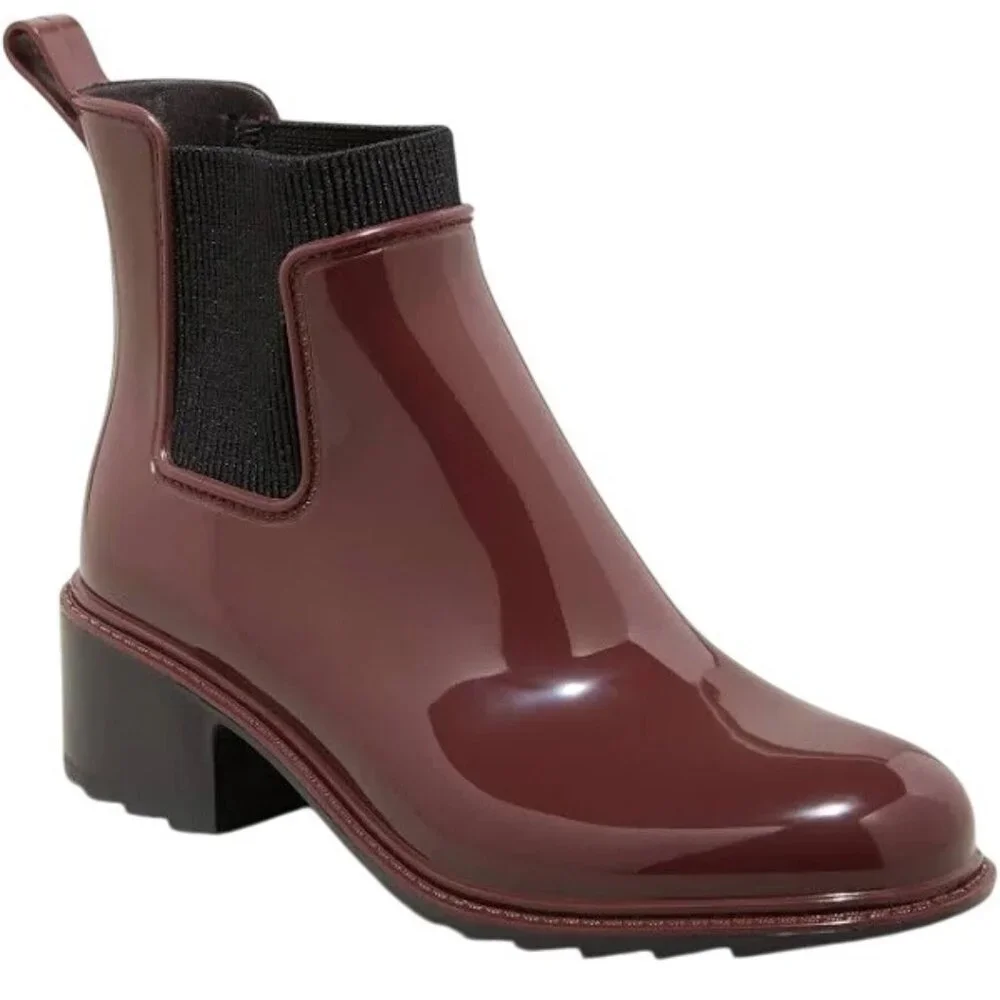 A New Day‎ Burgundy Ankle Camille Heeled Rain Boots NEW